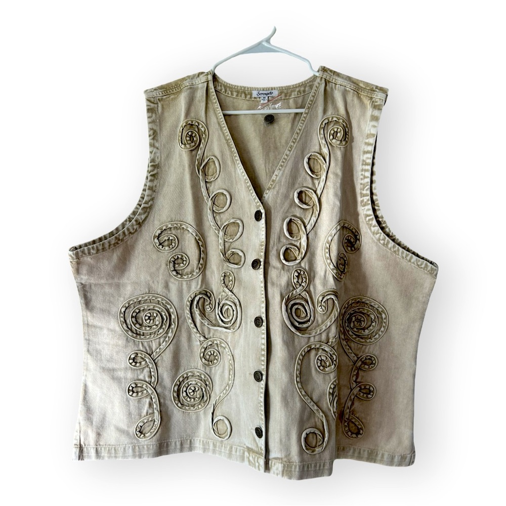 NWOT Serengeti 3X women’s tan/khaki cotton vest with swirls